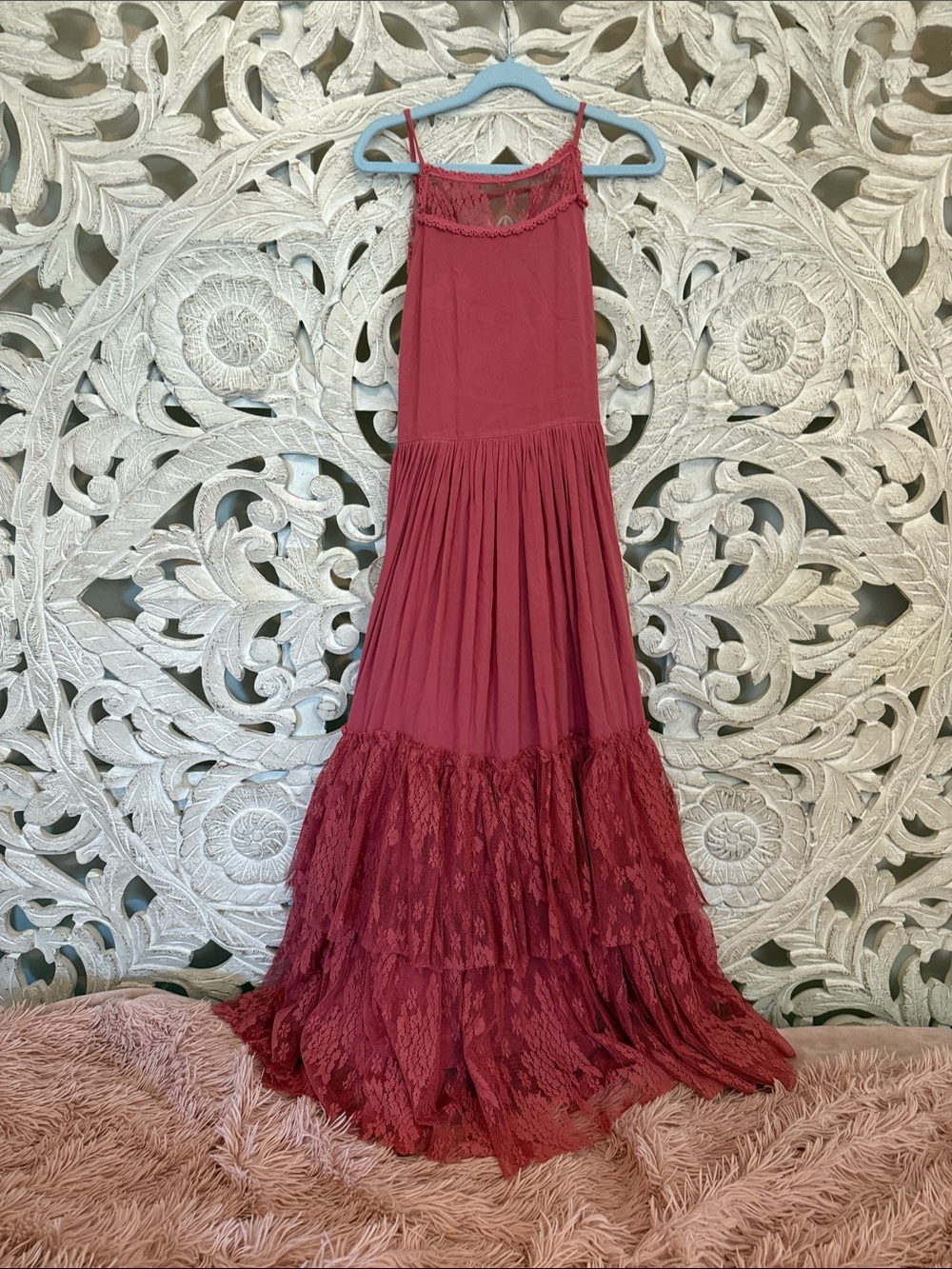 Joyfolie Rose Mauve Lace-Tier Maxi Skirt